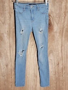 hollister jeans womens size 3s jegging high rise stretch distressed denim blue - Picture 1 of 11