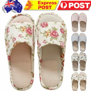 Soft Shoes Slippers Home Floral Soft Couple House Indoor Floor Non-slip Linen - Picture 1 of 17