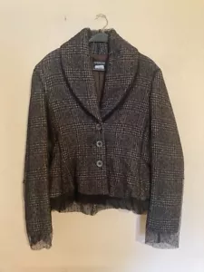 Patrizia Pepe Plaid Wool Blend Fine Mesh Lace Italian Blazer Jacket - size 42 - Picture 1 of 7