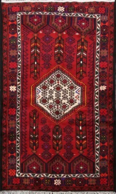Tribal Geometric RUST Hamedan Hand-knotted Area Rug Wool Oriental Carpet 3x5 ft - Image 1 of 4