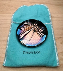 TIFFANY & CO. Silver Plate Ribbon Vanity Compact Hand Mirror with Sleeve - Picture 1 of 20