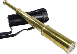 15" Solid Brass Handheld Telescope - Pirate Spyglass with Black Leather Case Rus - Picture 1 of 12