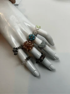 Lot of 7 rings- small beaded designs -Multi colors - Picture 1 of 6