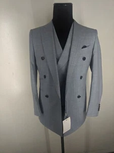 Suitsupply Brand New Double Breasted Wool Suit+Vest-38 Sh Slim--Fit 36-37 Short - Picture 1 of 23