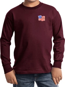 Buy Cool Shirts Kids Waving USA Flag Long Sleeve Patch Pocket Print - Picture 1 of 15