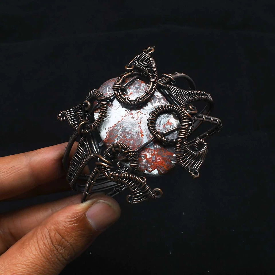 Brazalete de alambre de cobre hecho a mano étnico ágata de encaje loco joyería 50 Gms SB 819 Foto 1 de 1