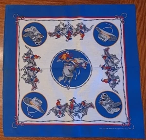 Vintage Western Cowboy Cotton 22” Blue Handkerchief Bandana Rodeo Horse NOS WOW! - Picture 1 of 9