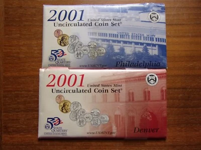 2001 P&D Mint Set Brilliant Uncirculated US with Envelopes & COAs 20 Coin Set - Image 1 of 2