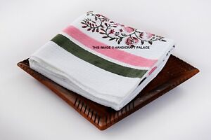 Indian Hand Block Printed Soft Waffle Cotton Bath Towel Floral Yoga Gym Towel