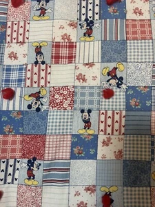 Vintage Handmade Patchwork Quilt Baby Blanket Disney Mickey Mouse Blue 48”x39” - Picture 1 of 5