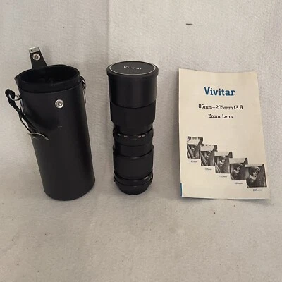 Vintage Vivitar 85mm-205mm F 1:3.8 Tele Zoom Lens With Case and Manual - Image 1 of 4