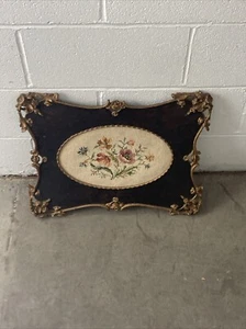 Antique Victorian Period Flower Themed Wood&Fabric Wall Hanger 21x14in - Picture 1 of 9