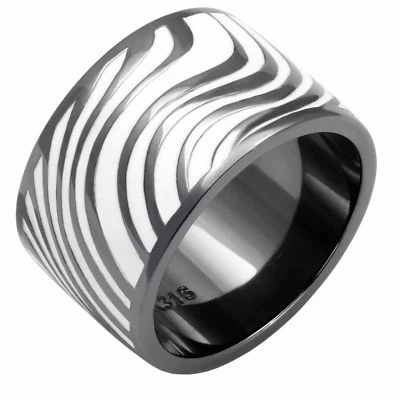 Designer Zebra Stripe Light Black IP Stainless Steel Fashion 13mm Wide Band — 第 1/4 张图片