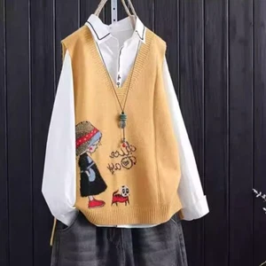 Women V Neck Tank Top Sleeveless Knitted Jumper Sweater Vest Waistcoat Retro - Picture 1 of 14