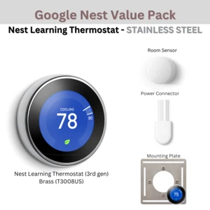 VALUE PACK: Nest Learning Thermostat 3rd gen + 1x Room Sensor + Power Connector - Picture 1 of 6