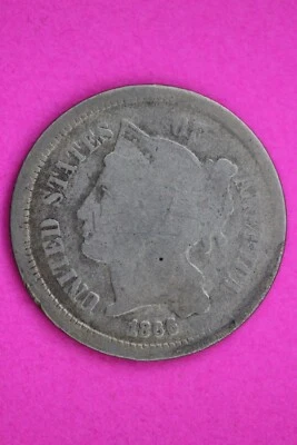 1866 Three 3 Cent Nickel Guaranteed Authentic & Genuine Fast Free Shipping 1295 - Image 1 of 3