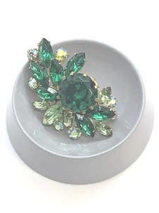 D&E JULIANA Cupola Grande Set Puntale Verde Vetro Foglia Dorata Spilla - Foto 1 di 9
