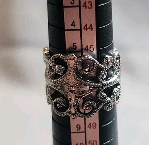 Silver Tone Ring Filigree Design Size 4 - Picture 1 of 3