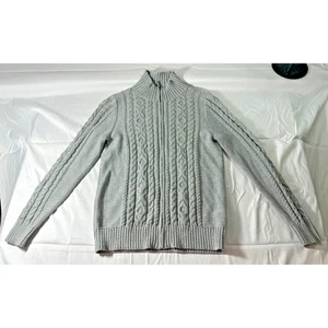 LL Bean Women's Zip Up Cable Knit Hooded Sweater Jacket Silver Gray - Size M - Picture 1 of 4
