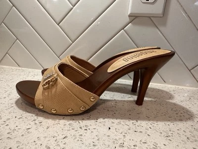 Nuevas Sandalias Estilo Angelina Candies Sexy Tacones Altos Slides Mules Beige Tostado 7/38 Foto 1 de 4