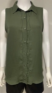 Banana Republic ärmellos Knopfleiste grün bestickt Kragen Damen M - Bild 1 von 4