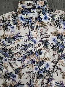 NUEVO SIN ETIQUETAS Camisa Eton Para Hombre Multicolor Mangas Largas Abanicos Estampado Flores 17-43 - Imagen 1 de 12