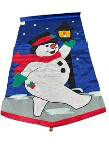 Vintage Snowman Light Post Embroidered Embellished Garden Flag Porch 28x44” - Picture 1 of 4