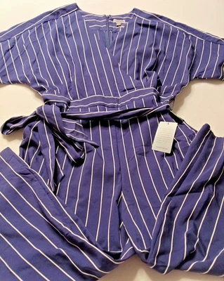 Macacão Chelsea28 listrado azul marinho/branco tamanho 16 bolsos fecho com zíper nas costas novo com etiquetas - Imagem 1 de 4