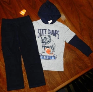 Athletic Pant Set Gymboree 2pc Navy Gray State Champs CA Boy size 4 New - Picture 1 of 3