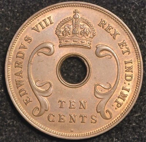 Edward VIII British East Africa 10 Cents 1936 H gEF Lustre KM#23 (T110) - Picture 1 of 2