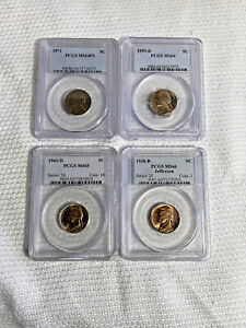 Four PCGS Graded Coin Nickels Lot 1938 D, 1943 D, 1959 D, 1971 MD64FS Full Steps