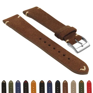 StrapsCo Suede Vintage Hand-Stitched Leather Watch Strap - Extra Long Length - Picture 1 of 37