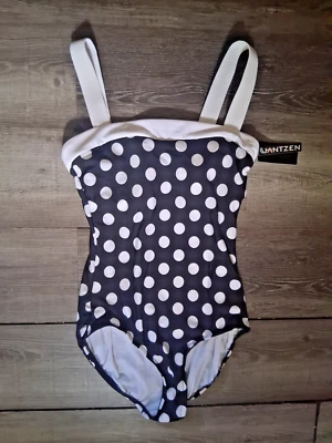 Nuevo Traje de Baño Jantzen Retro Lunares Talla 10 Una Pieza Negro Rosa 10 Foto 1 de 4