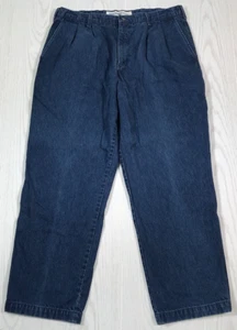 Vintage 90s Dockers Pleated Chino Pants 38x30 Dark Blue Denim Loose Classic Fit - Picture 1 of 12