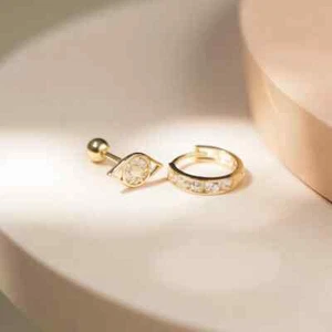 Pendientes de aro de cartílago de circonita cúbica cartílago cartílago genuino de 9 quilates - PENDIENTES - Imagen 1 de 6