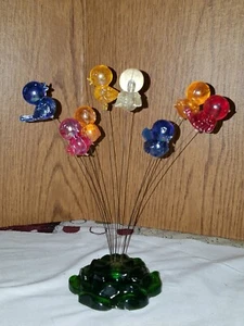 Vtg MCM Atomic Art Kinetic Lucite Birds On Wire Green Base 1969 New Designs - Picture 1 of 10