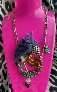 Betsey Johnson Glitter Reef Red Head Hair Mermaid Tassel Fin Druzy Necklace - Picture 1 of 6