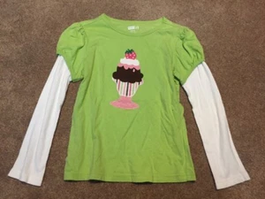 Girls Crazy 8 Green White Ice Cream Long Sleeve Shirt Size Medium 7-8 - Picture 1 of 5