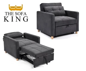 Sleeper Chair - Chenille Charcoal Grey - 3-in-1 Convertible FREE & EASY DELIVERY - Picture 1 of 10