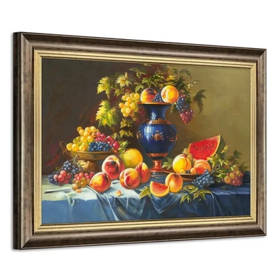 复古水果框墙艺术 - 大型食品绘画五颜六色的桃子葡萄画... — 第 1/4 张图片