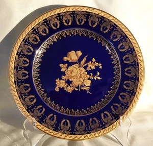 LIMOGES FRANCE HEAVILY GILDED DECORATIVE COBALT BLUE FLORAL DISPLAY PLATE 19CM - Picture 1 of 6