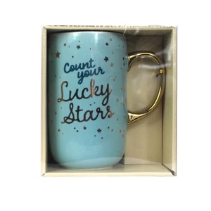 Thank Your Lucky Stars" Powder Blue/Gold Coffee Mug NIB congratulation celebrate - Picture 1 of 4