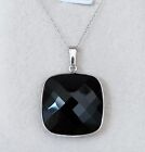 Large Black Onyx Solitiare Pendant in Rhodium Over Sterling 18 inches 17.00 ctw