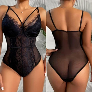 Women Sexy Lingerie One Piece Teddy Babydoll Lace Sleepwear Underwear Bodysuit - Picture 1 of 20