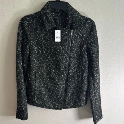 NEW Ann Taylor suit jacket size 0 black white tweed zip up business women’s - Image 1 of 4