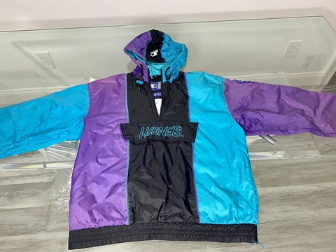 Vintage Charlotte Hornets Windbreaker PULLOVER STARTER Jacket XL  Some Defects Cover