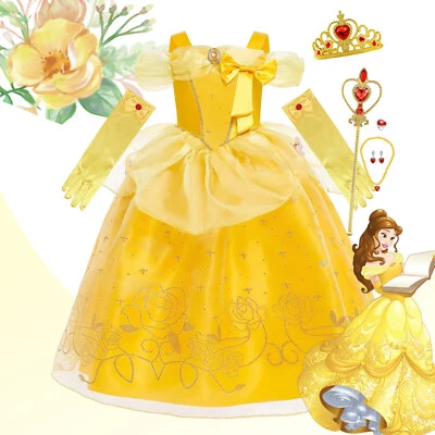 Belle Fancy Dress up Girls World Book Day Costumes Kids Princess Party Outfit UK - Image 1 of 4