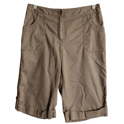 Pantalones Cortos J.Jill 10 (30x13) Marrón Taupe Caqui Puños Bermudas Ajuste Genuino Cintura Foto 1 de 4