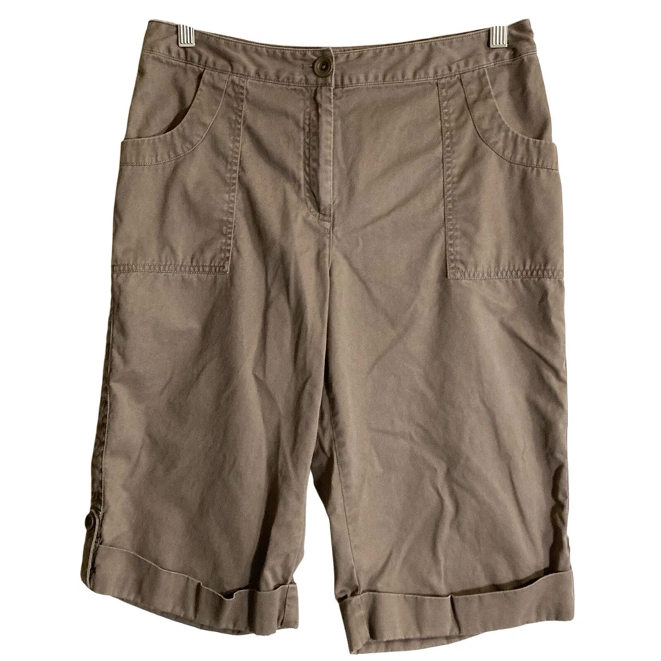 Pantalones Cortos J.Jill 10 (30x13) Marrón Taupe Caqui Puños Bermudas Ajuste Genuino Cintura Foto 1 de 4