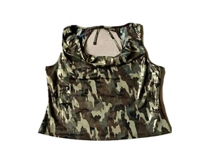DOROTHY PERKINS top sz 18 Cowl Neck Open Back Camouflage Cropped Stretchy - Picture 1 of 9